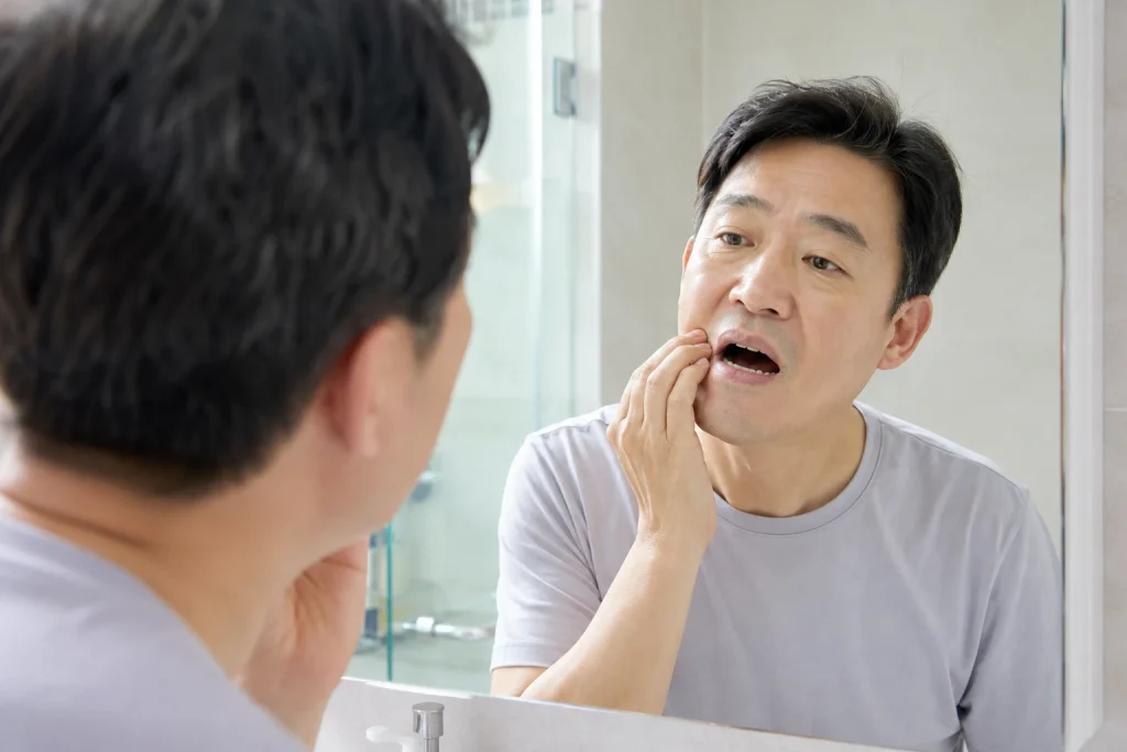 어금니 잇몸 혹 증상을 살피는 생활 장면