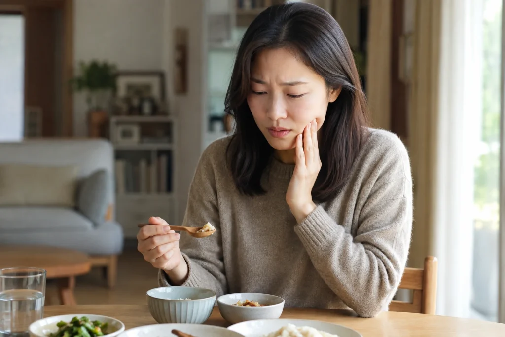 씹을때 어금니 잇몸 통증 증상을 살피는 생활 장면